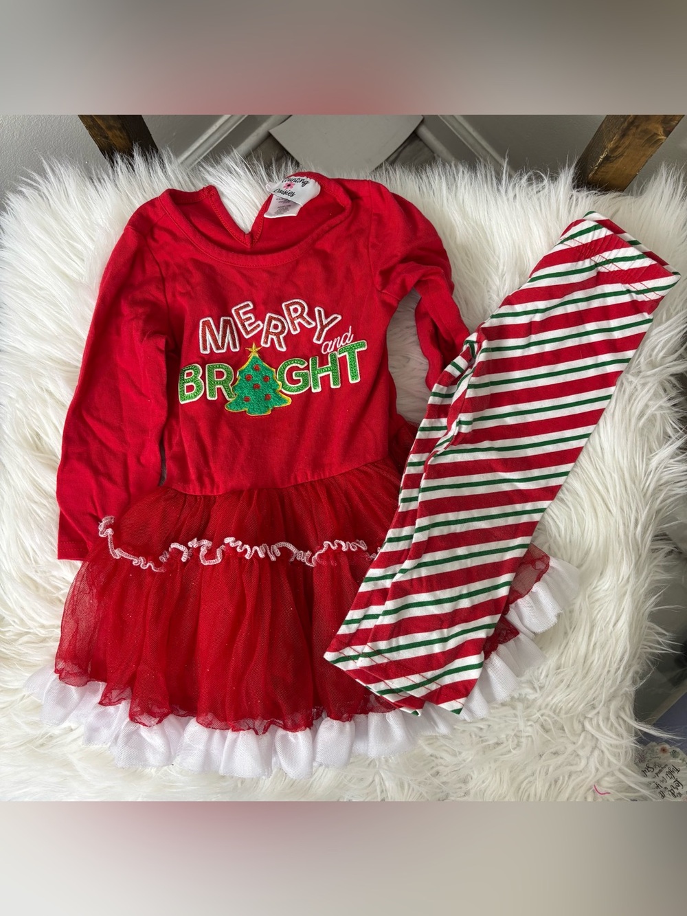 Counting Daisies Merry and Bright Holiday Dress with Striped Leggings Size 18M